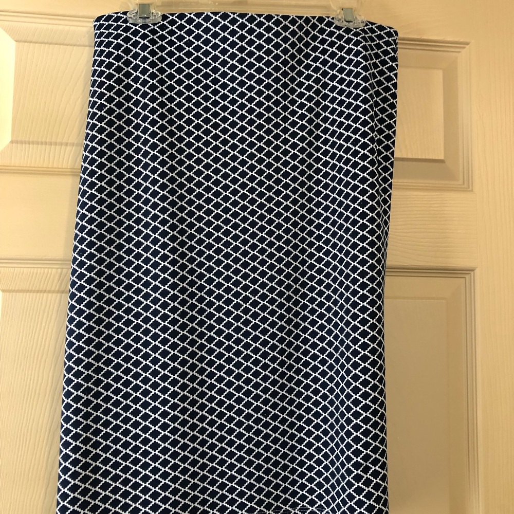 Navy and White Geometric Midi Skirt